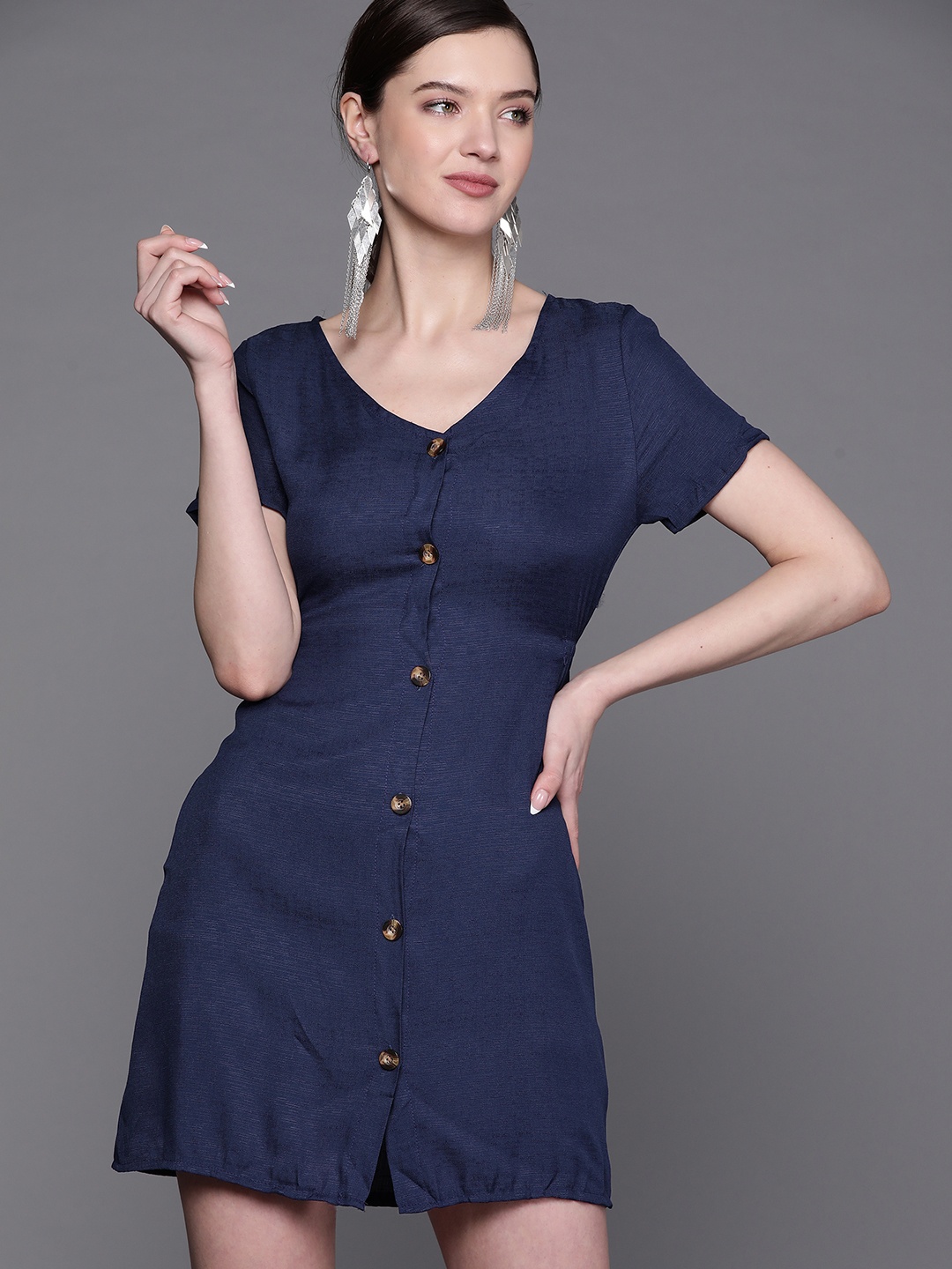 

JC Mode Navy Blue Solid A-Line Dress