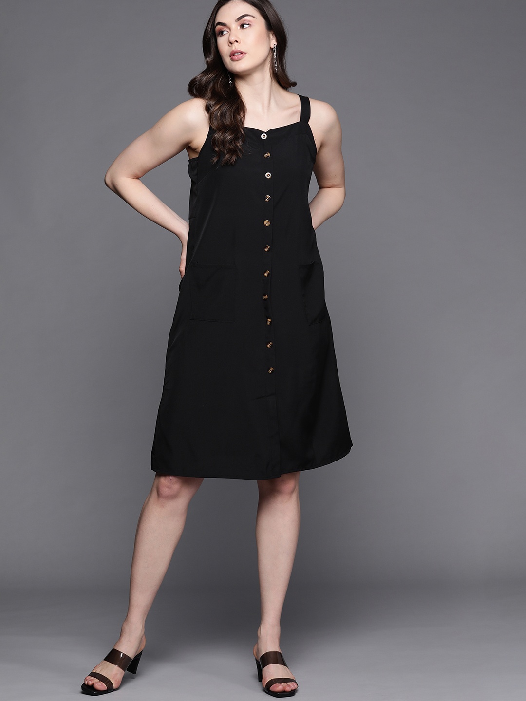 

JC Mode Women Black Solid A-Line Dress