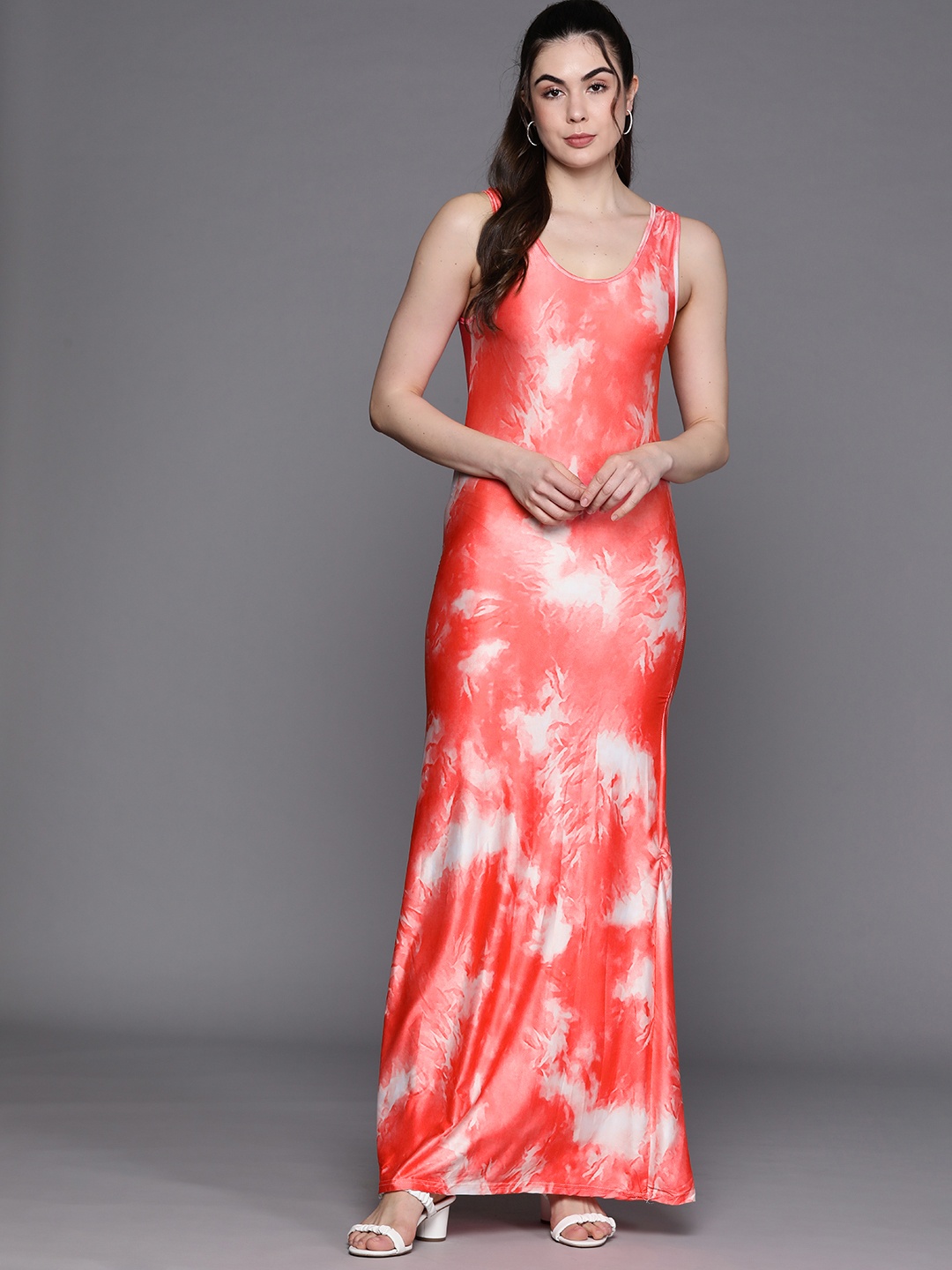 

JC Mode Red & White Tie and Dye Dyed Maxi Dress