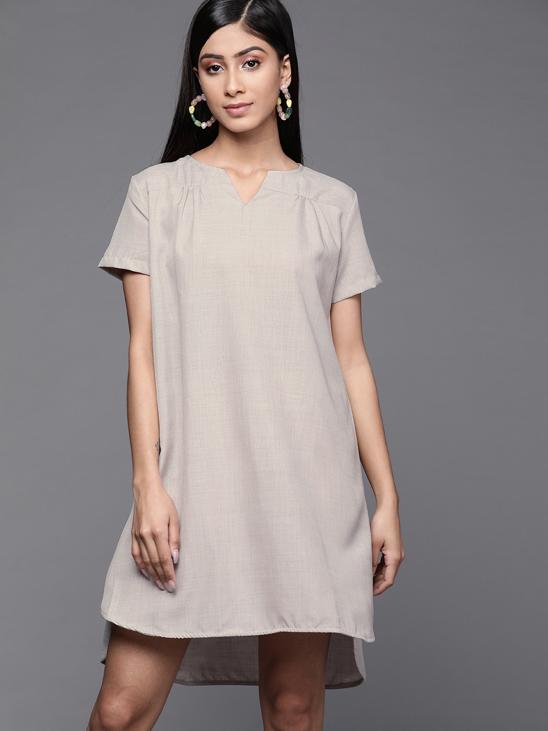 

JC Mode Women Grey Solid High-Low Shift Dress