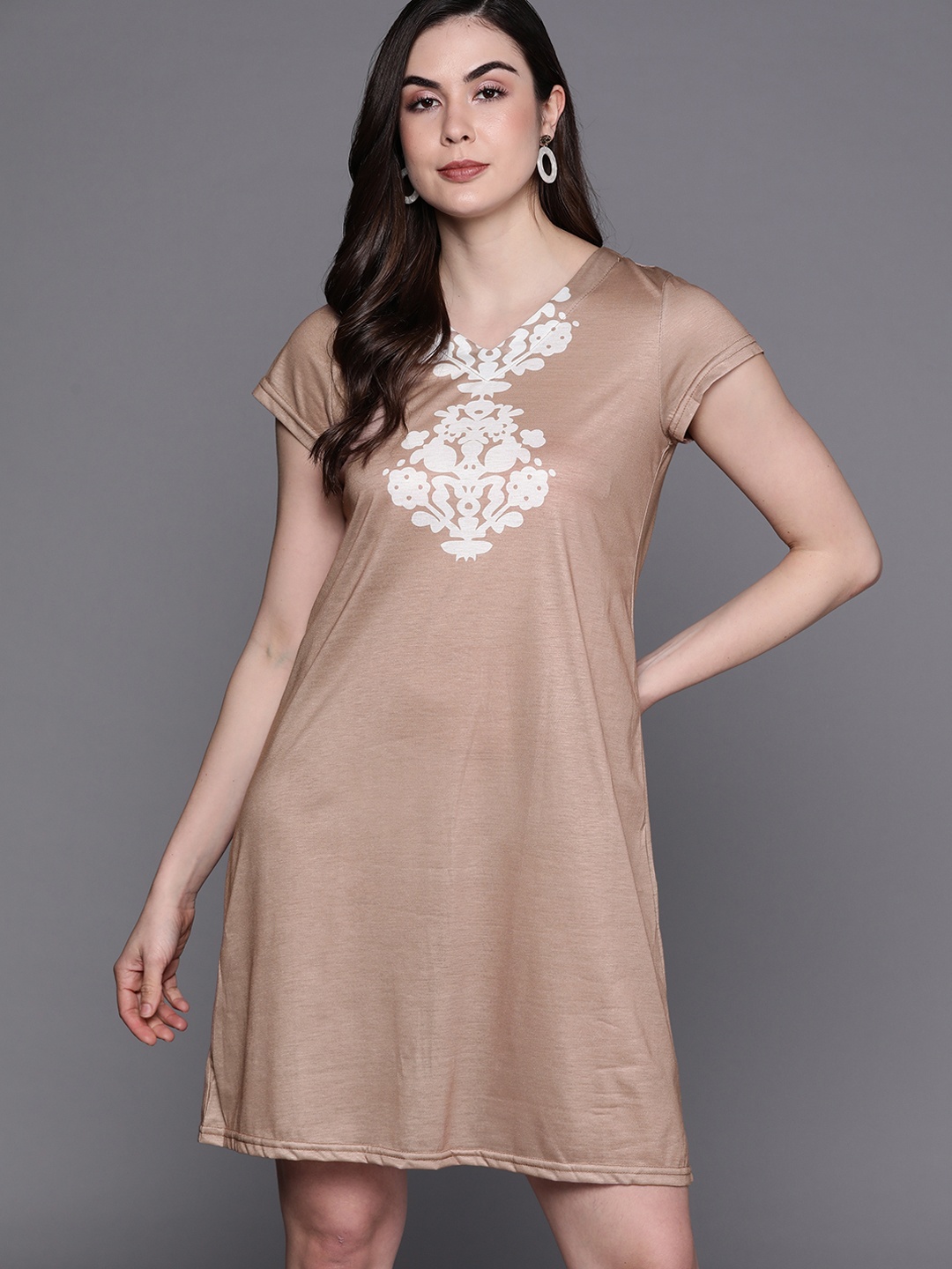 

JC Mode Beige & White Ethnic Motifs A-Line Dress