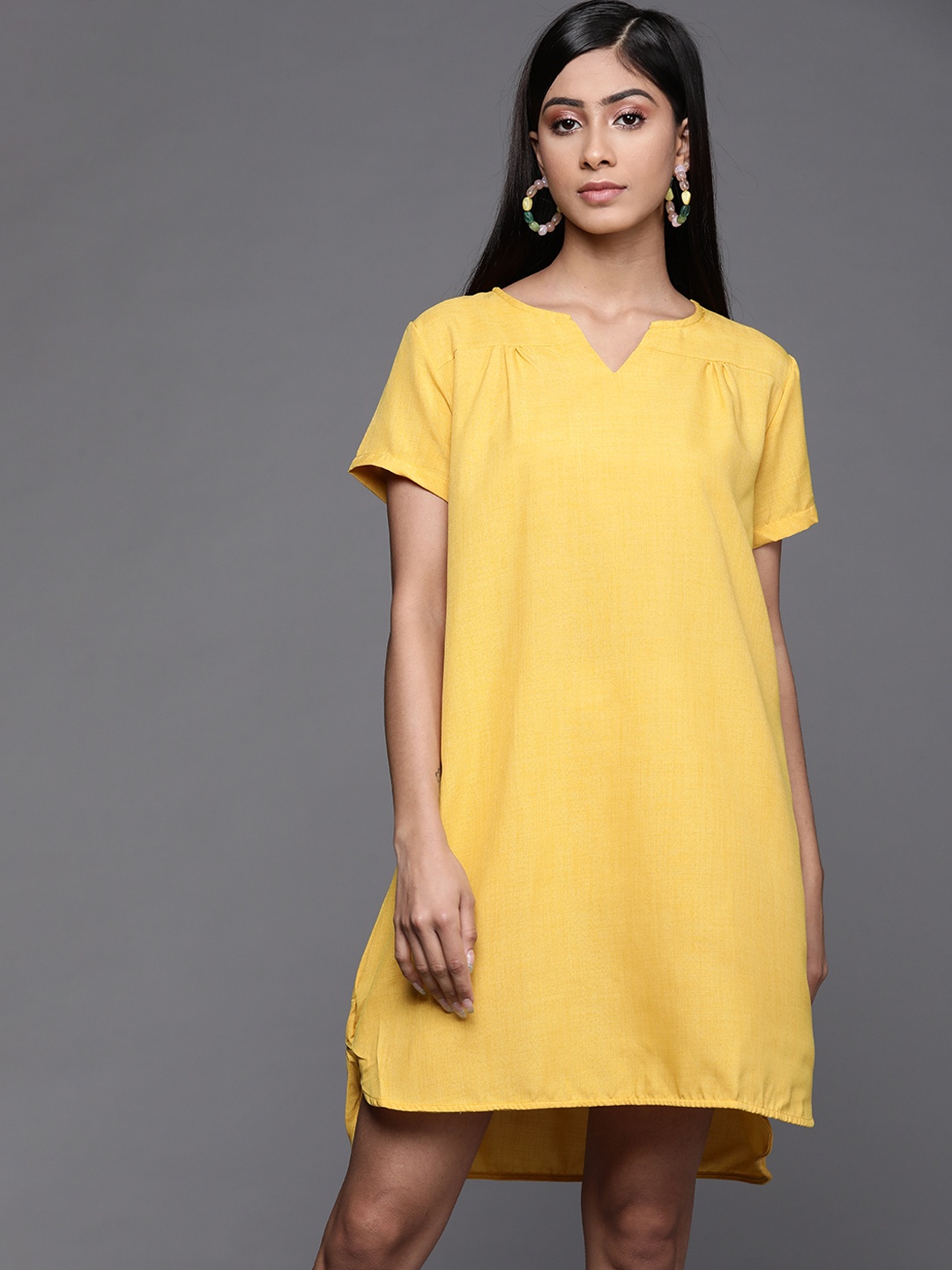 

JC Mode Women Yellow Solid High-Low T-shirt Dress