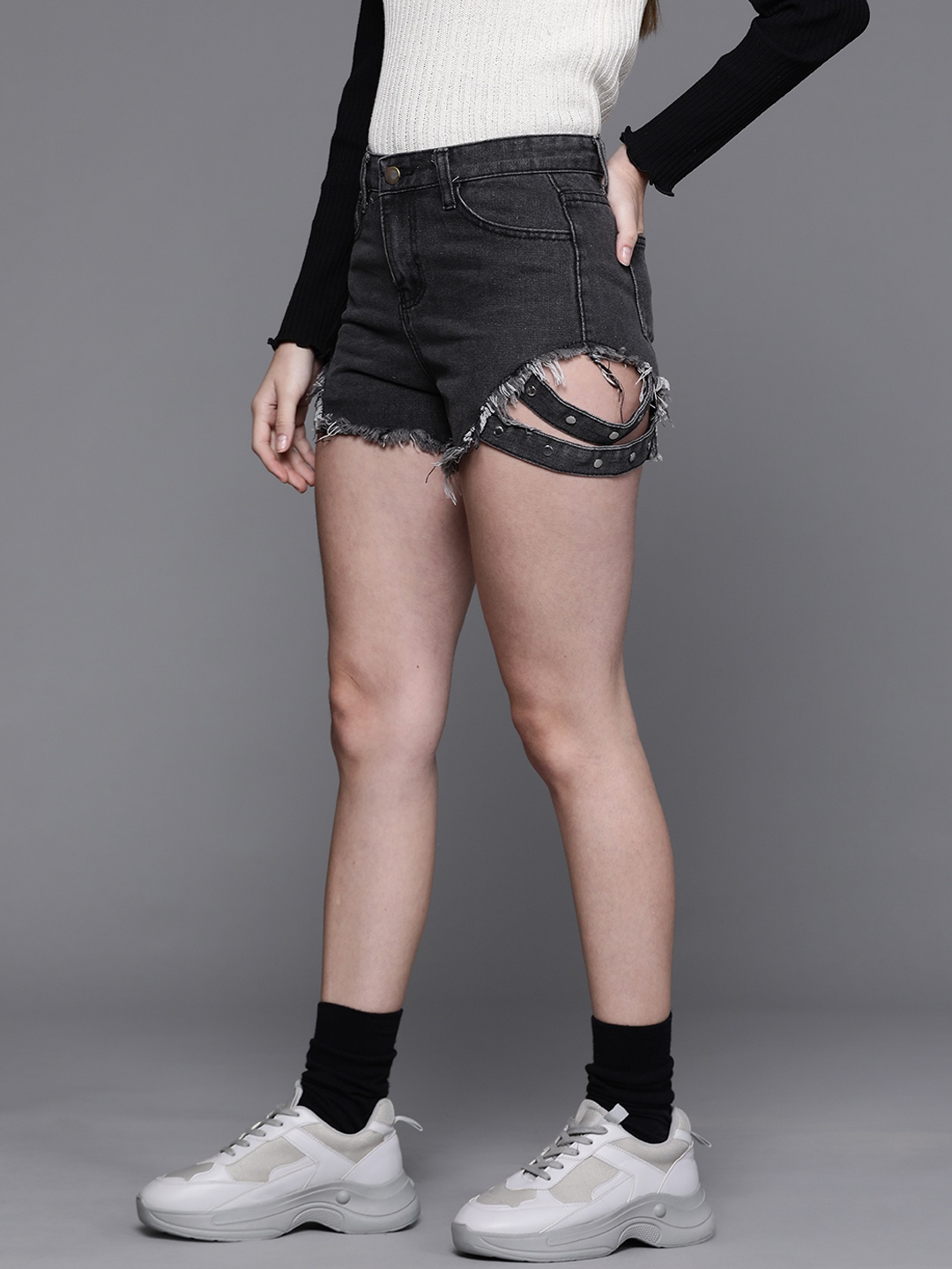 

JC Mode Women Charcoal Denim Shorts