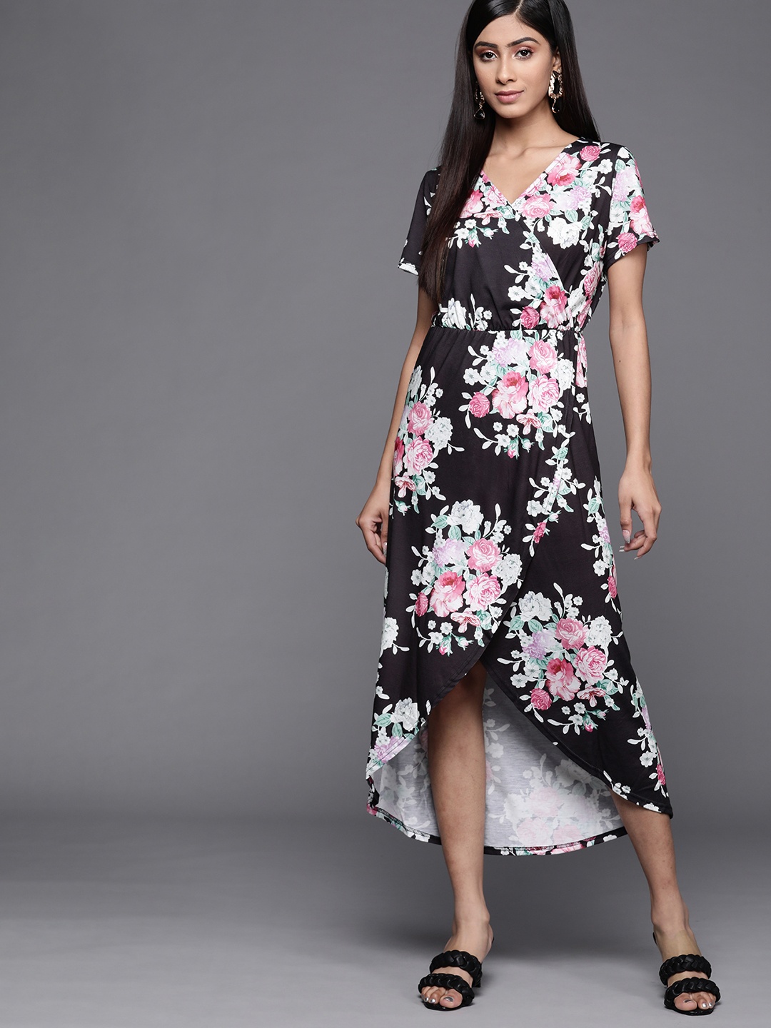 

JC Mode Black & White Floral Print A-Line Midi Dress