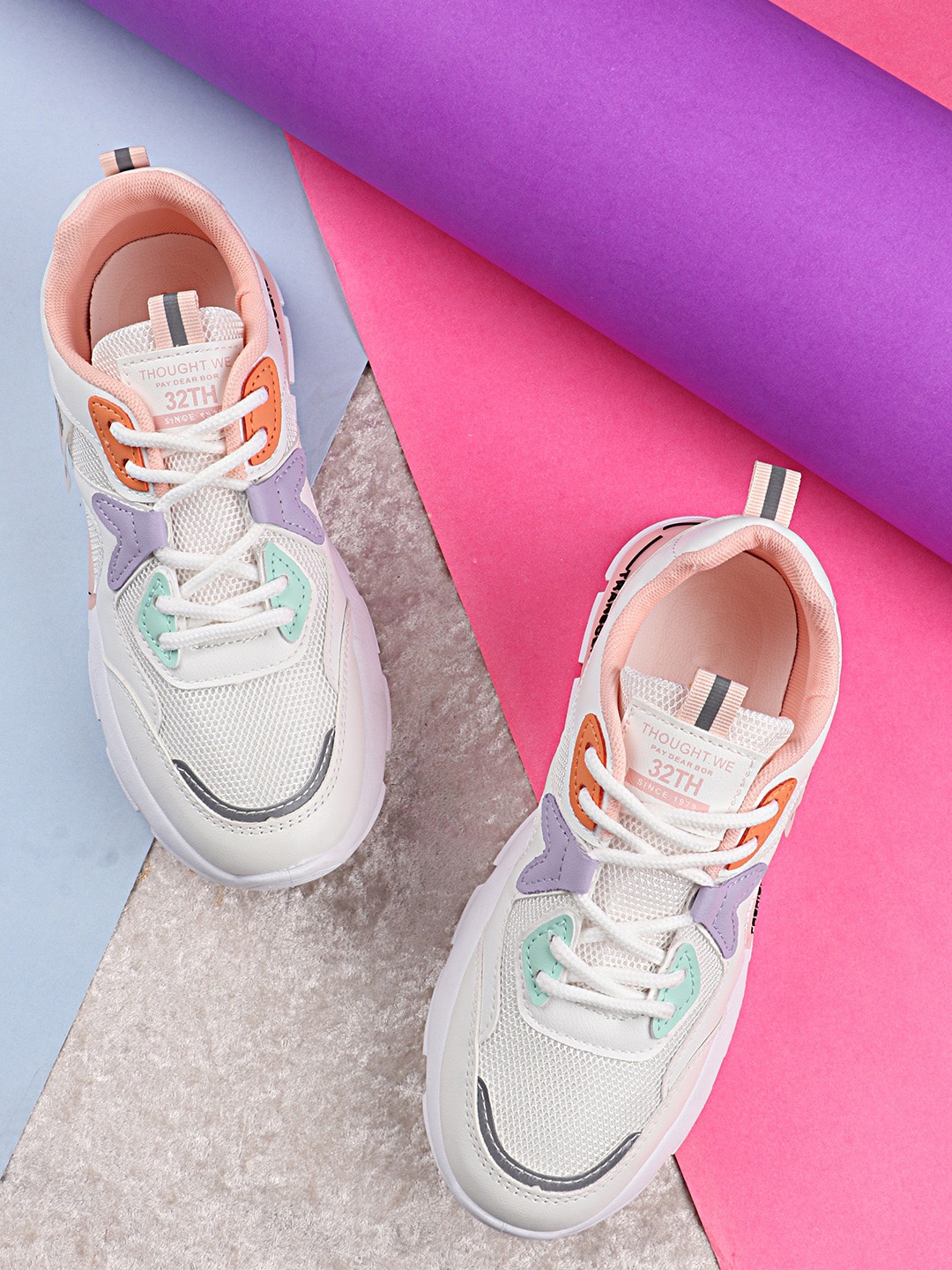 

THE WHITE POLE Women Pink Colourblocked Sneakers