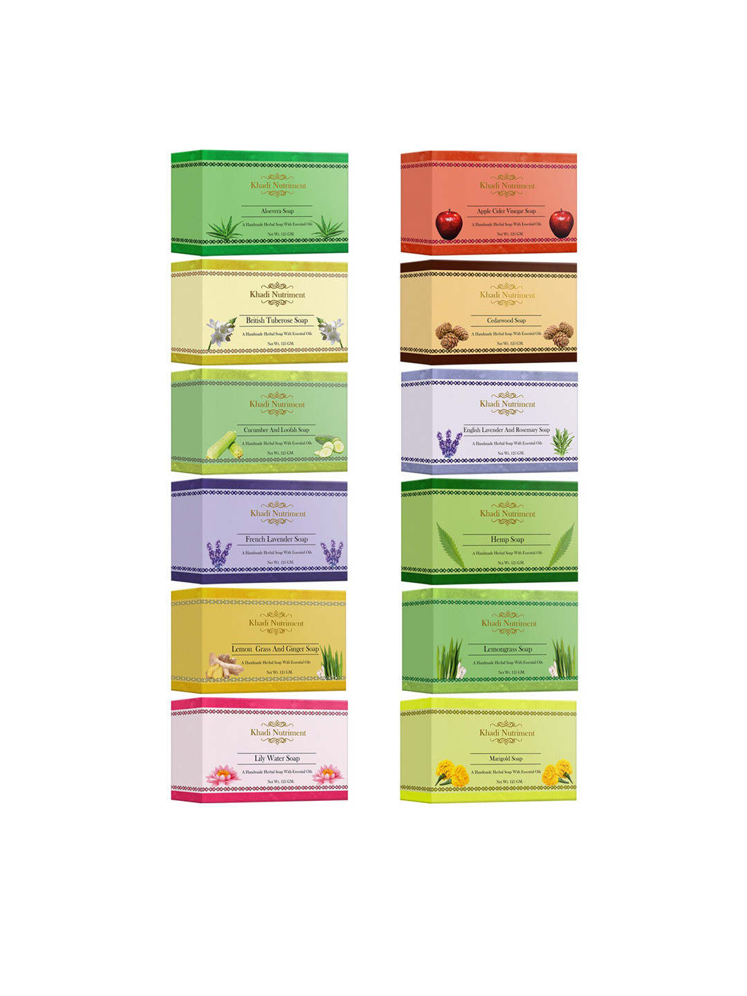 

Khadi Nutriment Pack of 12 Assorted Soaps, 125 gms each, Multi