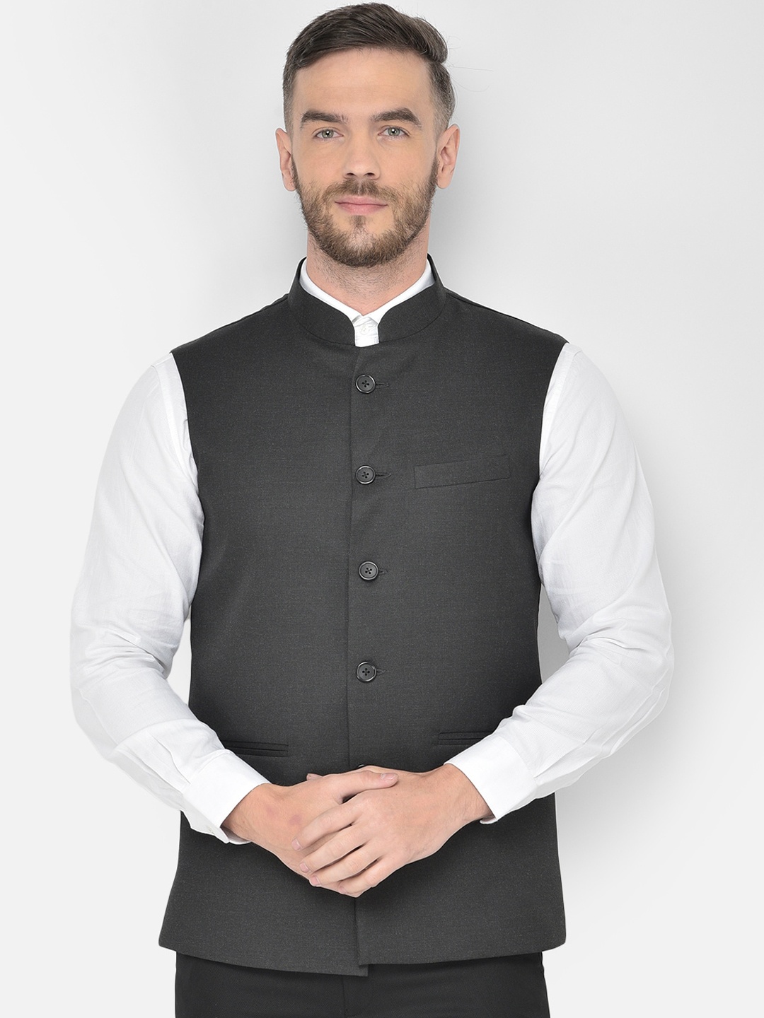 

Canary London Men Black Solid Slim Fit Nehru Waistcoat