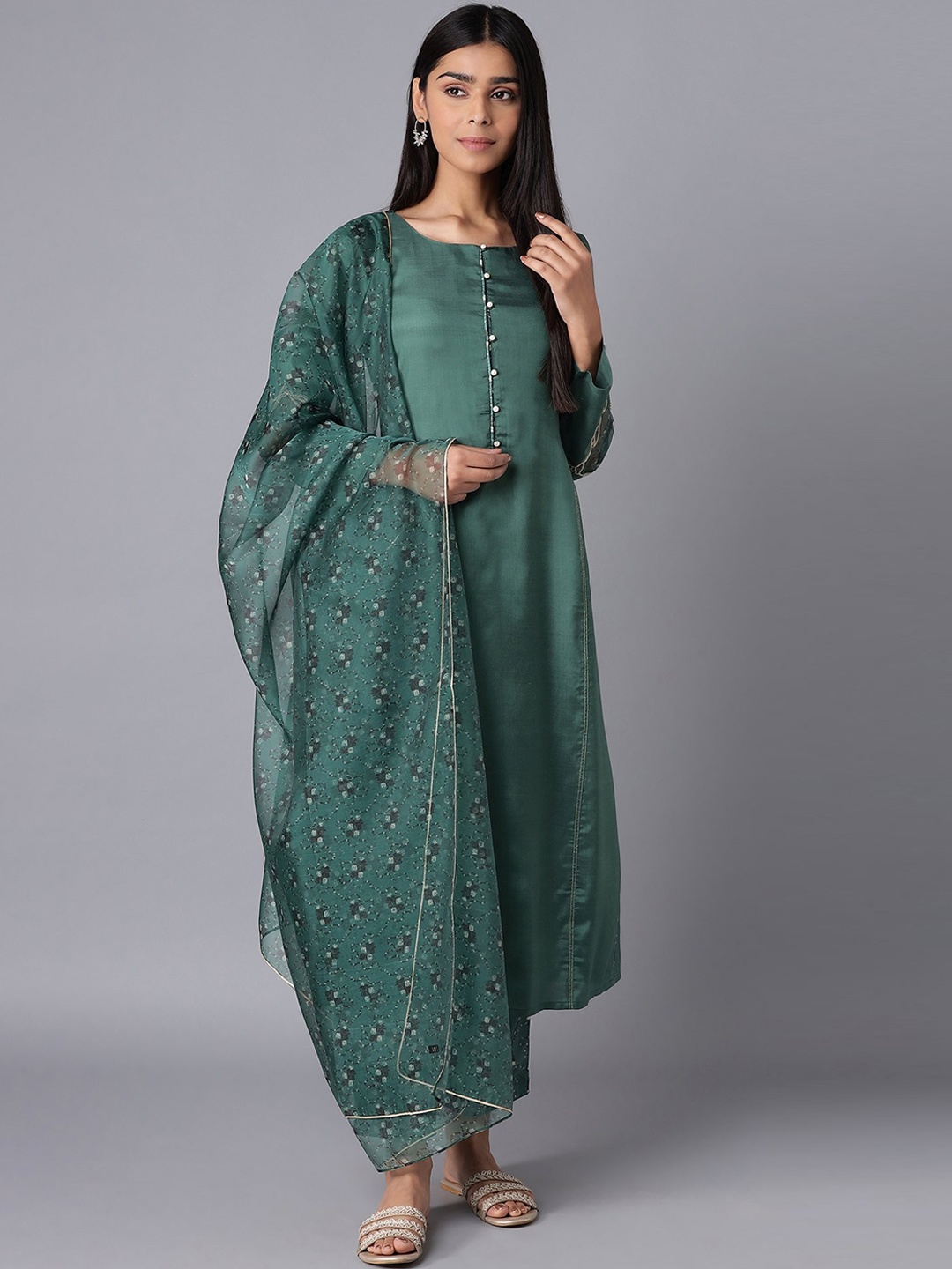 

WISHFUL Women Green Kurta with Trousers & With Dupatta