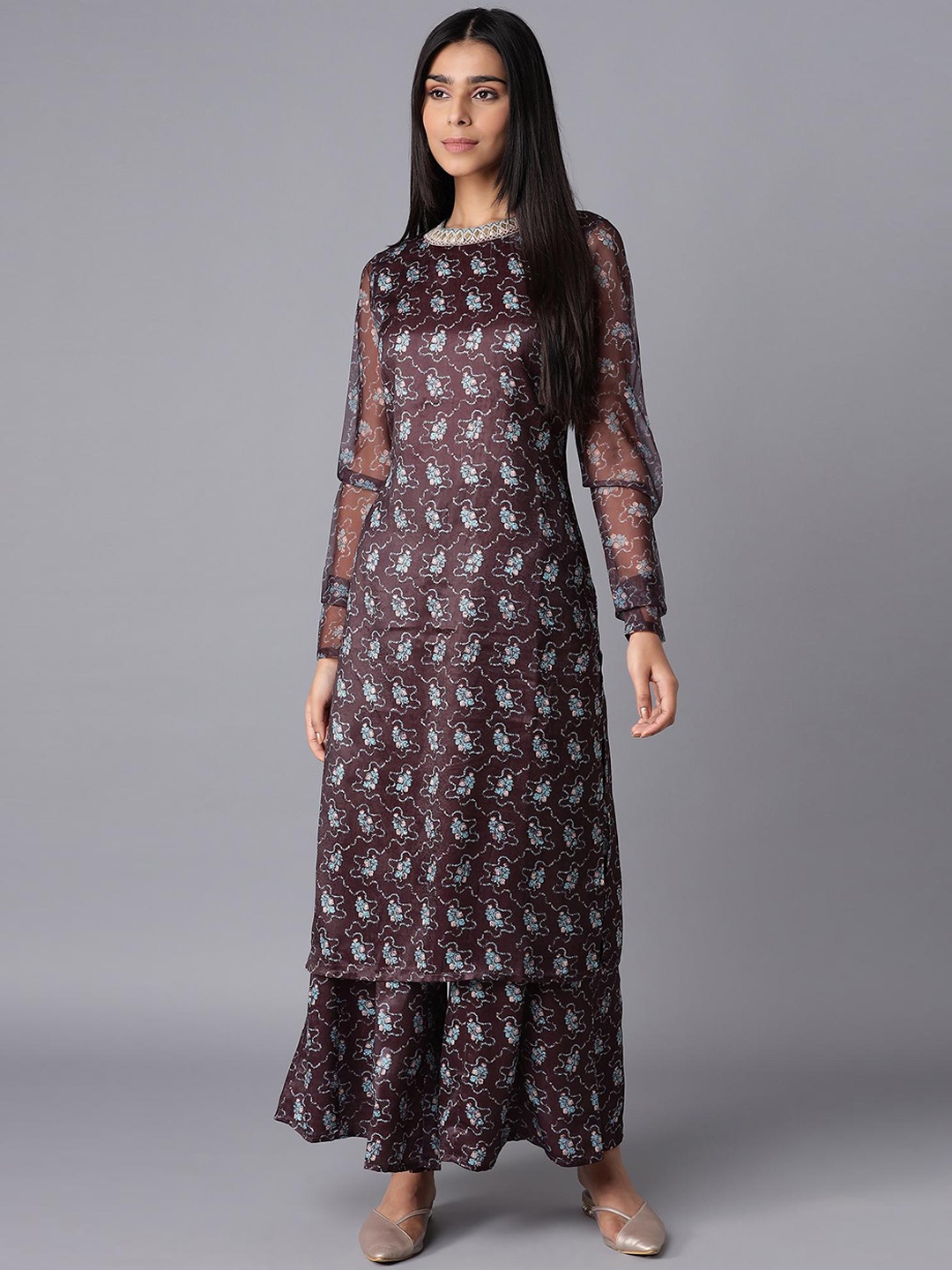 

WISHFUL Women Brown Ethnic Motifs Yoke Design Kurta with Sharara