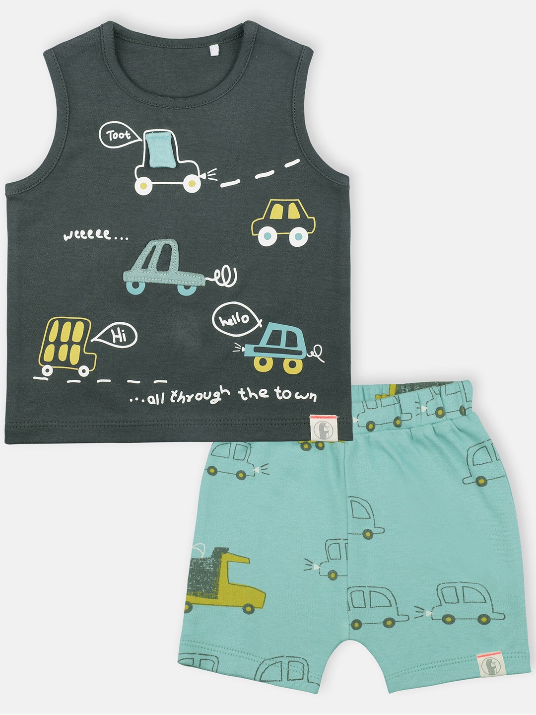 

Babysafe Boys Grey & Sea Green Printed Pure Cotton T-shirt with Shorts