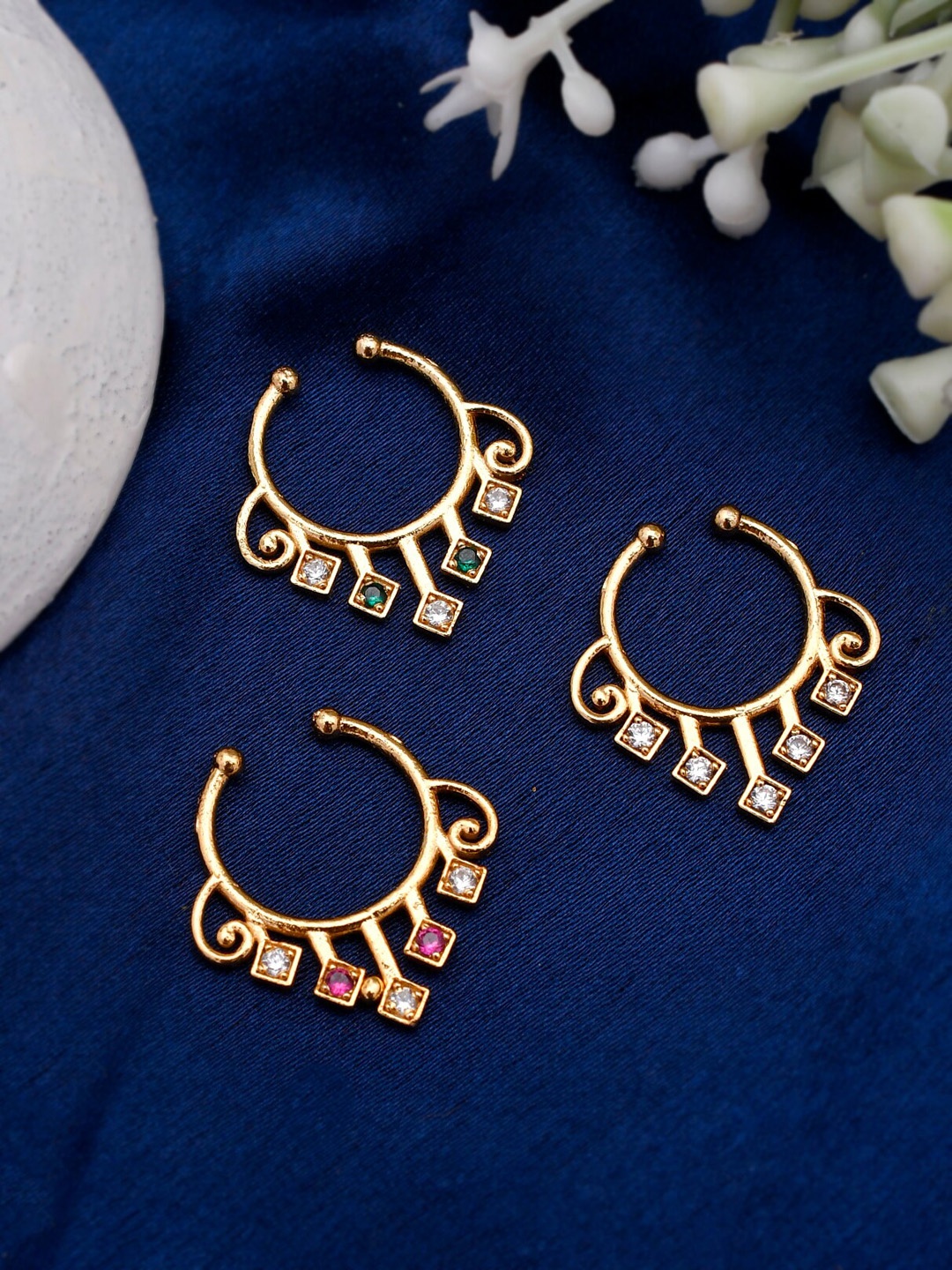 

Silvermerc Designs Set of 3 Gold-Plated Padmavati Septum Ring