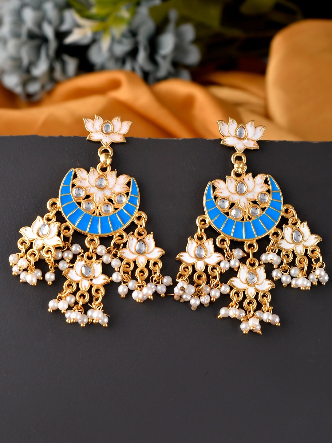 

Silvermerc Designs Blue Crescent Shaped Chandbalis Earrings