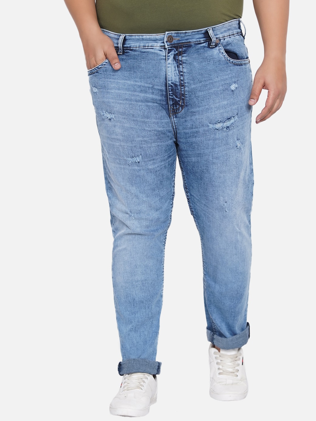 

John Pride Plus Size Men Mildly Distressed Heavy Fade Stretchable Jeans, Blue