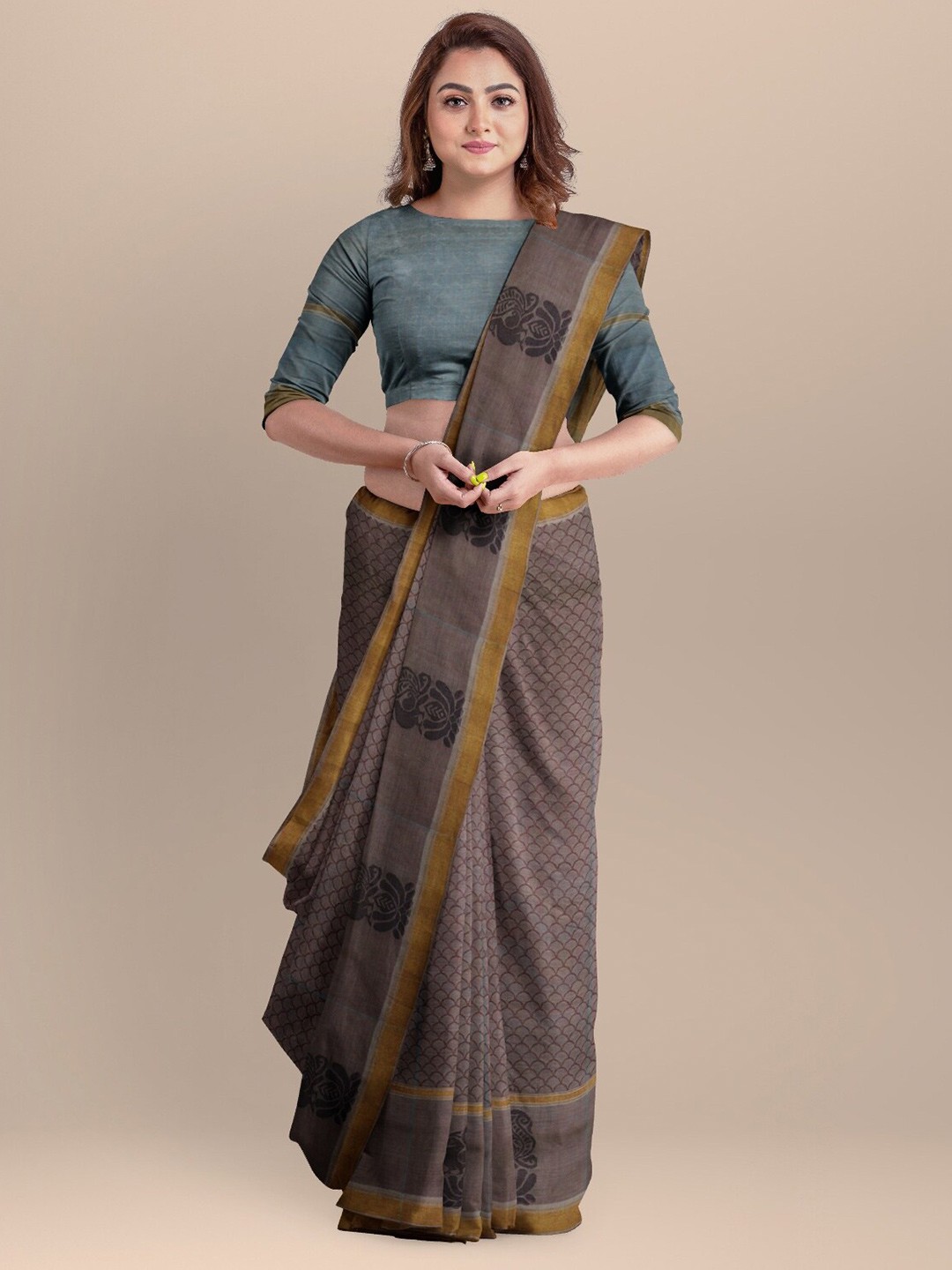 

APCO Woman Brown Woven Design Butta Cotton Saree