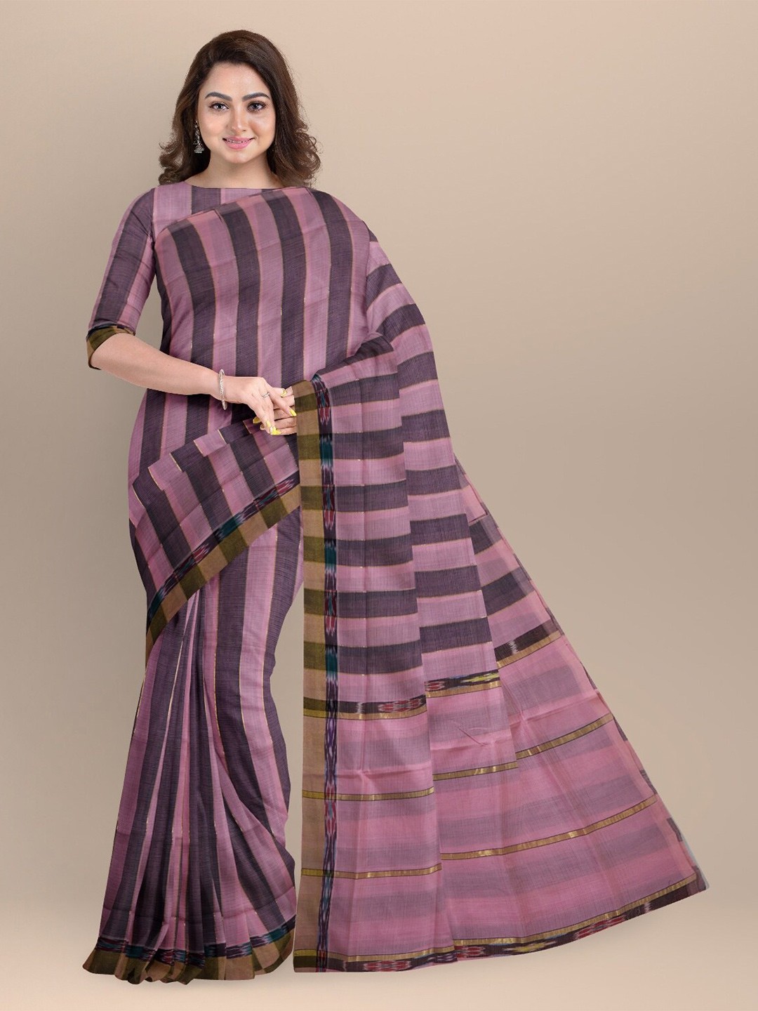 

APCO Lavender & Purple Striped Zari Pure Cotton Saree