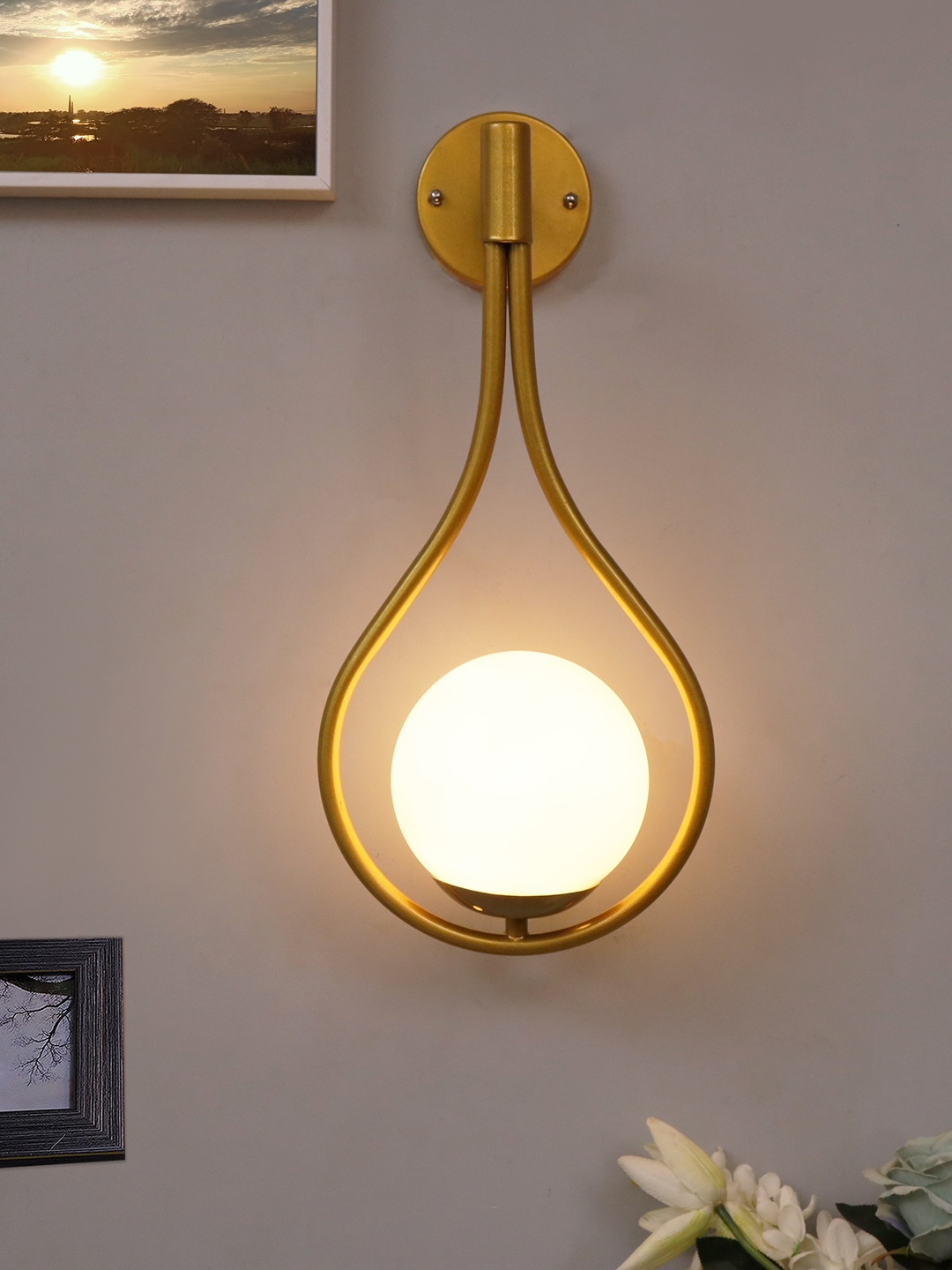 

Homesake White & Gold-Toned Glass Wall Lamp