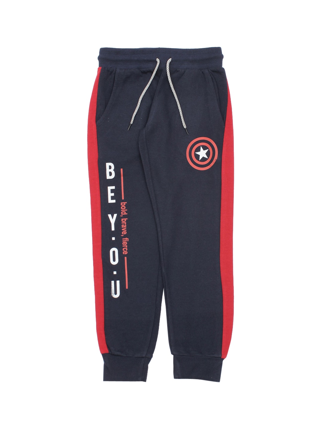 

Lil Lollipop Kids Navy Blue & Red Colourblocked Pure Cotton Joggers