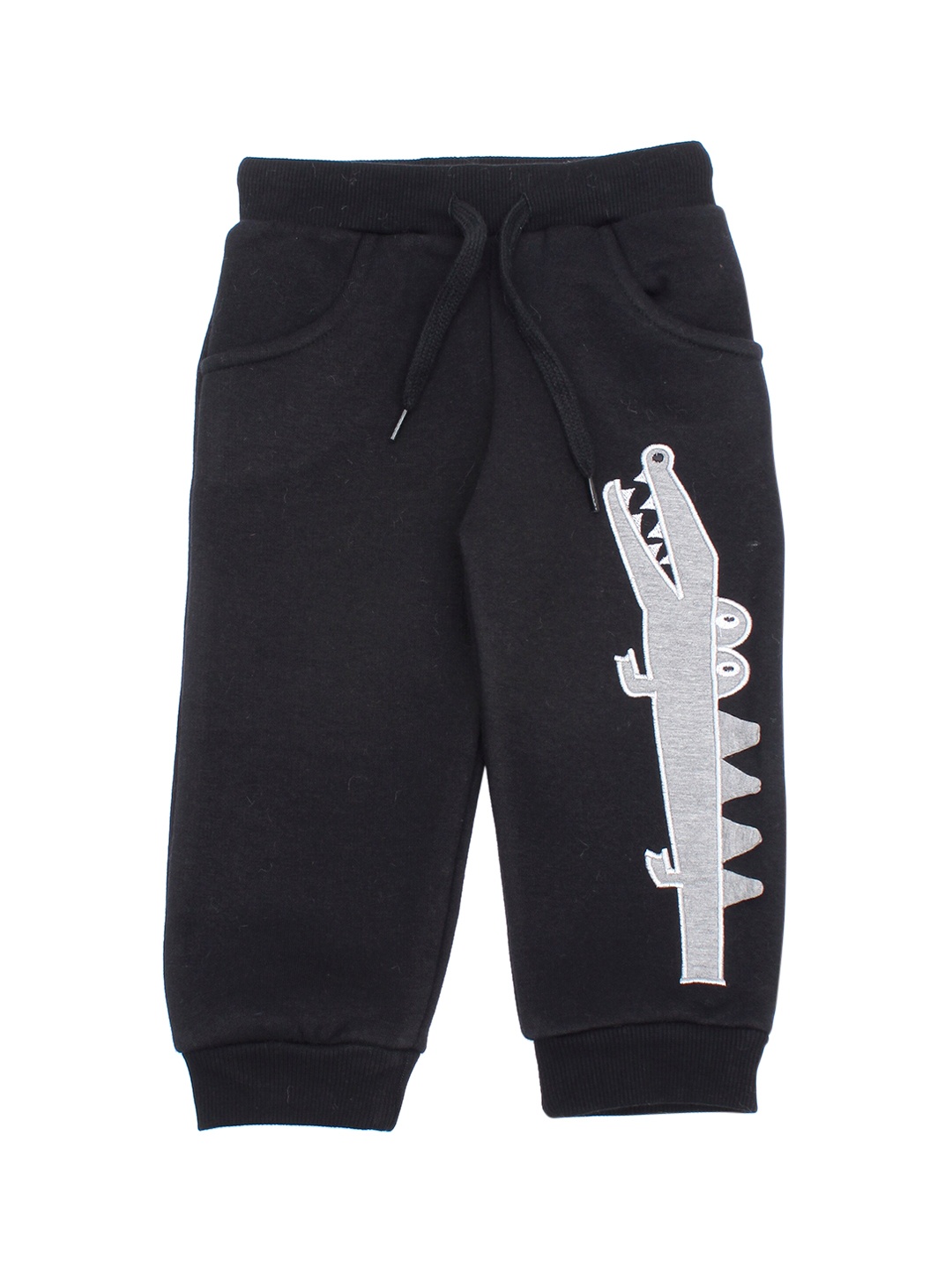 

Lil Lollipop Kids Black Solid Crocodile Printed Pure Cotton Joggers