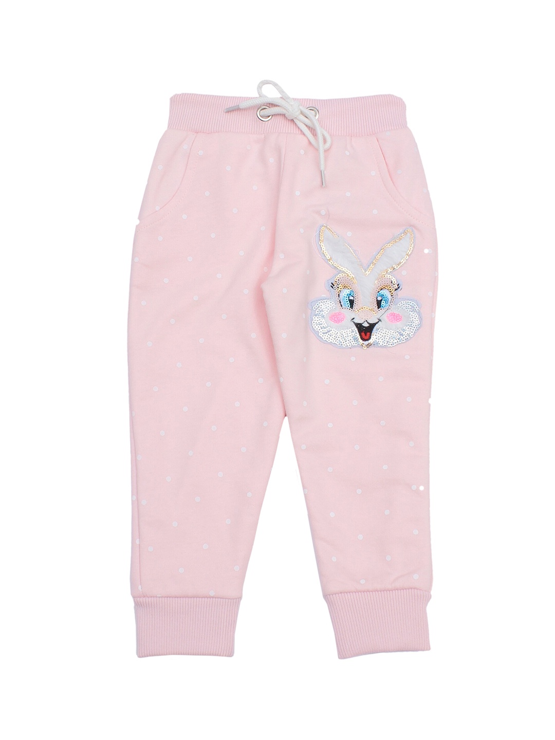 

Lil Lollipop Kids Pink & White Printed Cotton Track Pants