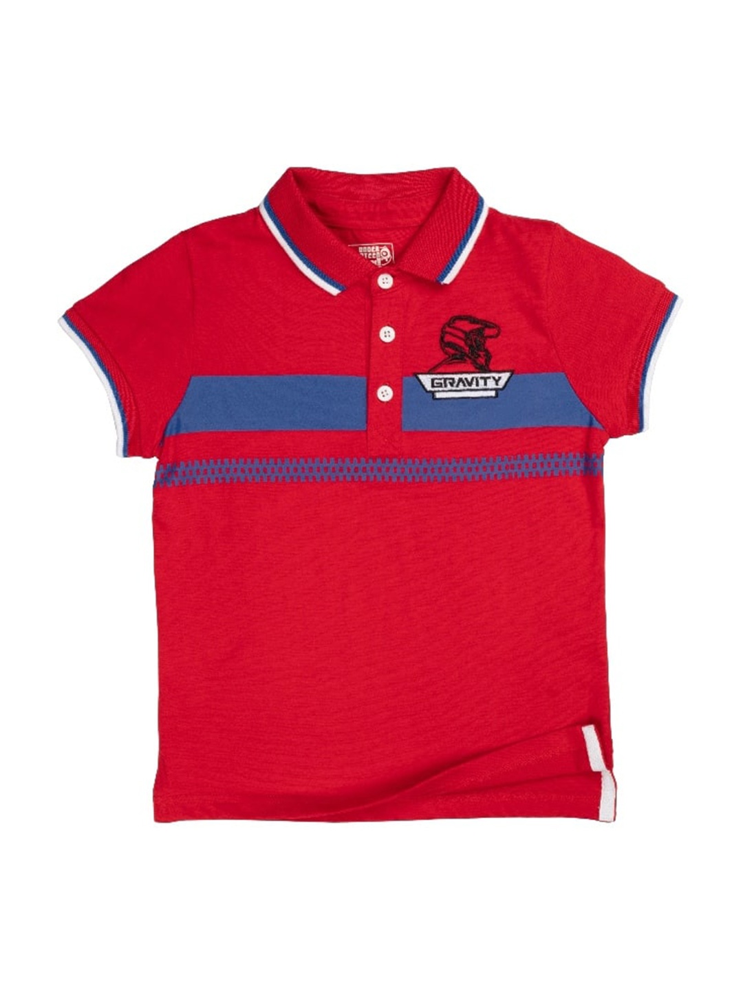 

UNDER FOURTEEN ONLY Boys Red Striped Polo Collar T-shirt