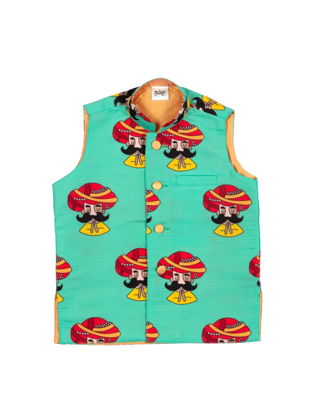 

RAGHAV Turquoise Blue Printed Nehru Jacket
