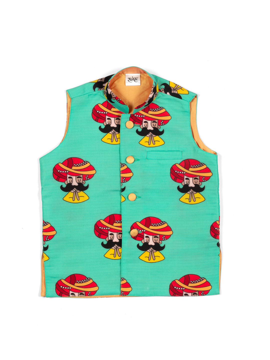 

RAGHAV Boys Turquoise Blue Printed Maharaja Nehru Jacket