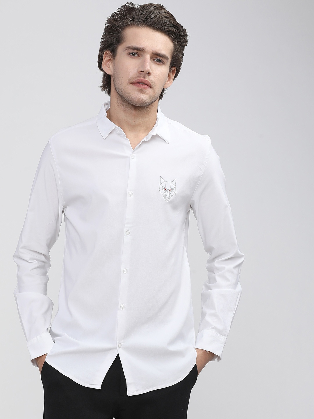

HIGHLANDER Men White Slim Fit Casual Shirt