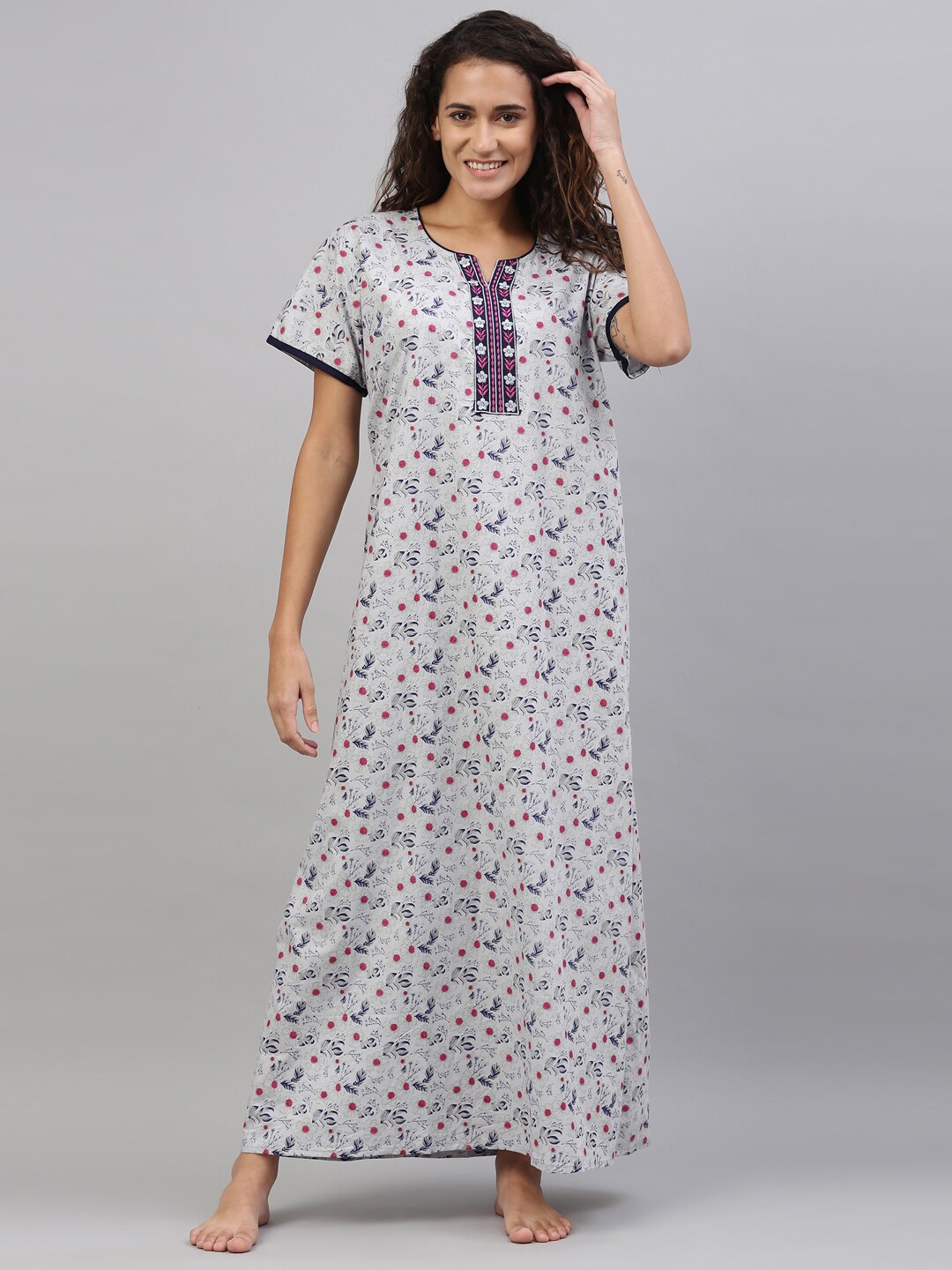 

TRUNDZ White Printed Maxi Organic Cotton Nightdress