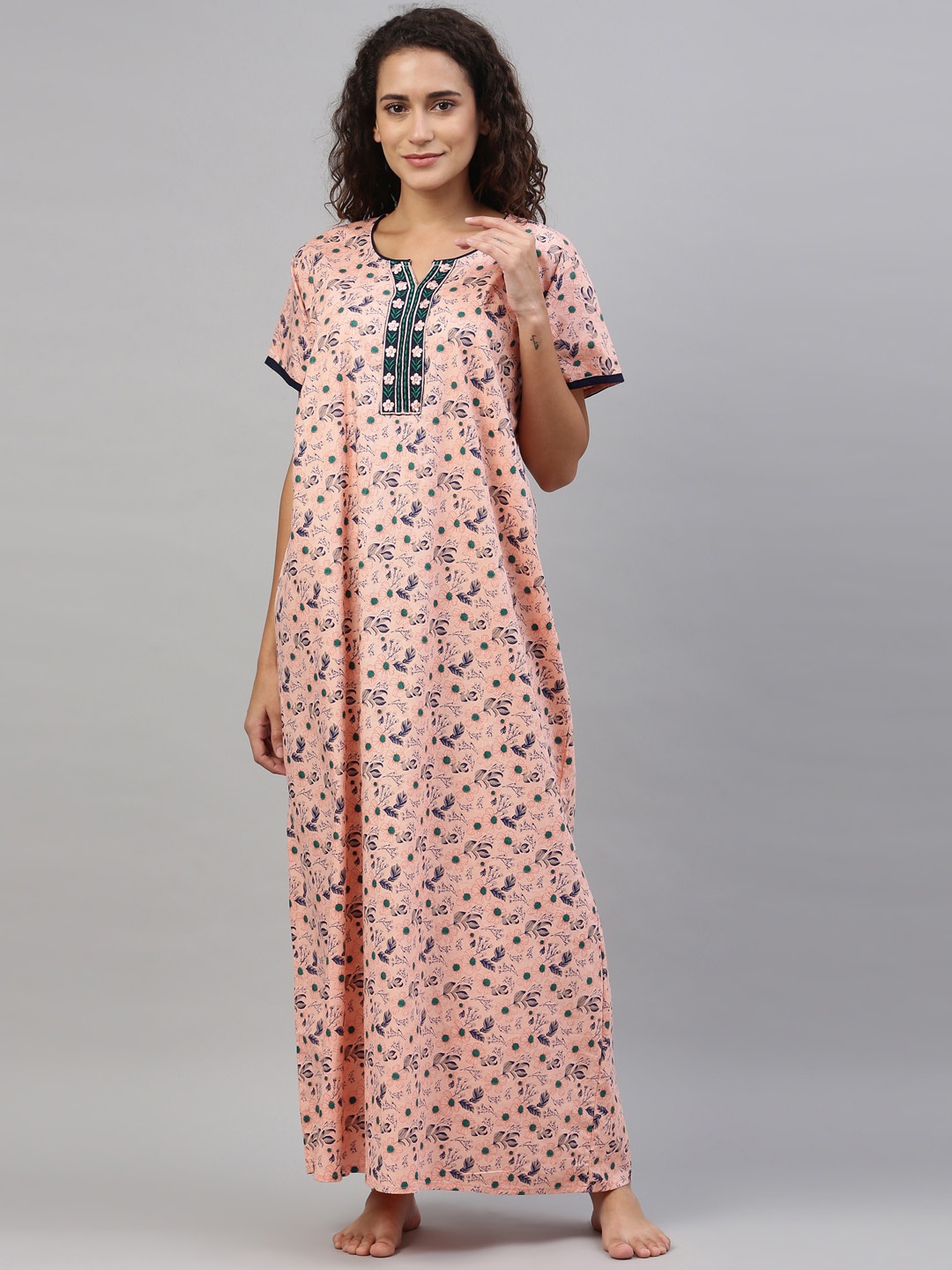 

TRUNDZ Orange Printed Maxi Nightdress