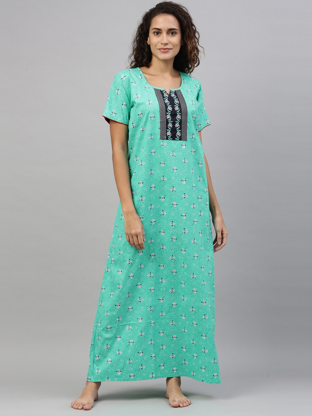 

TRUNDZ Green Printed Organic Cotton Maxi Nightdress