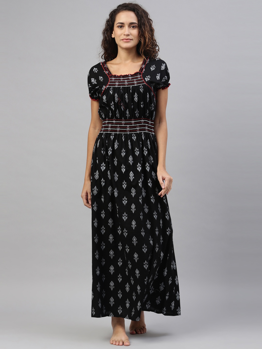 

TRUNDZ Woman Black Printed Organic Cotton Maxi Nightdress