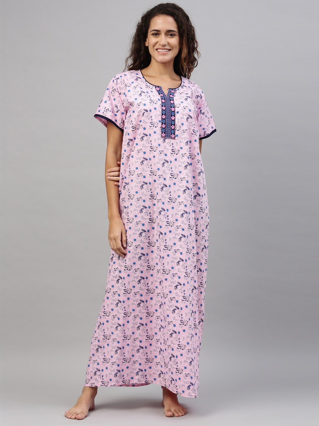 

TRUNDZ Pink & Blue Printed Organic Cotton Maxi Nightdress