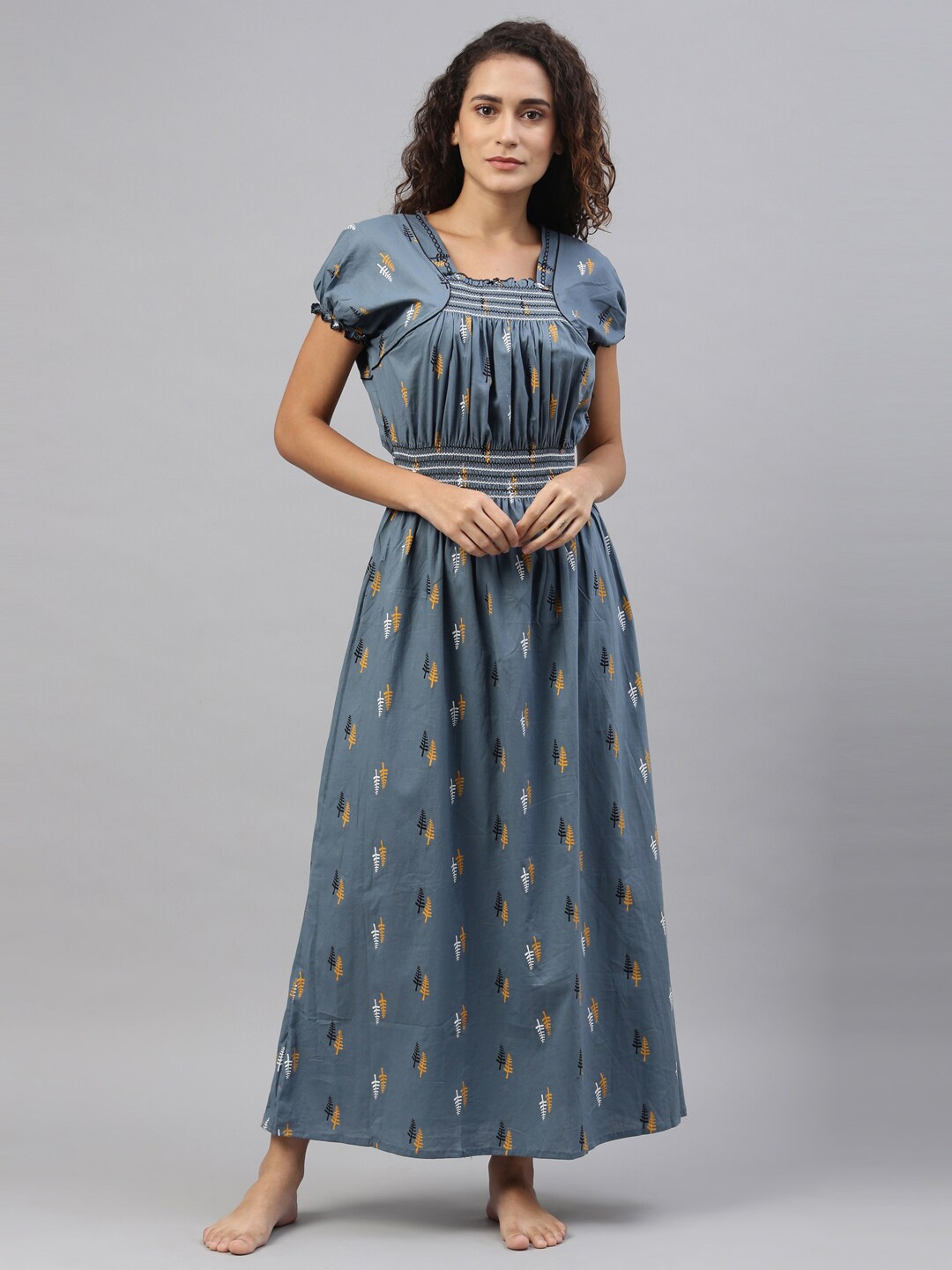 

TRUNDZ Grey Printed Organic Cotton Maxi Nightdress