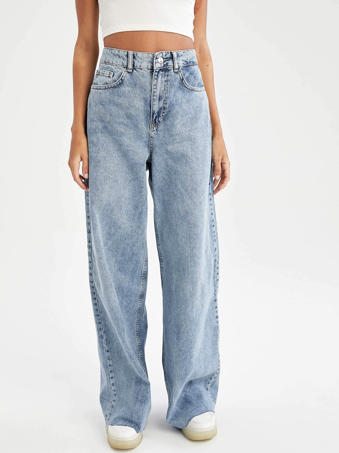 

DeFacto Women Blue Pure Cotton Wide Leg Jeans
