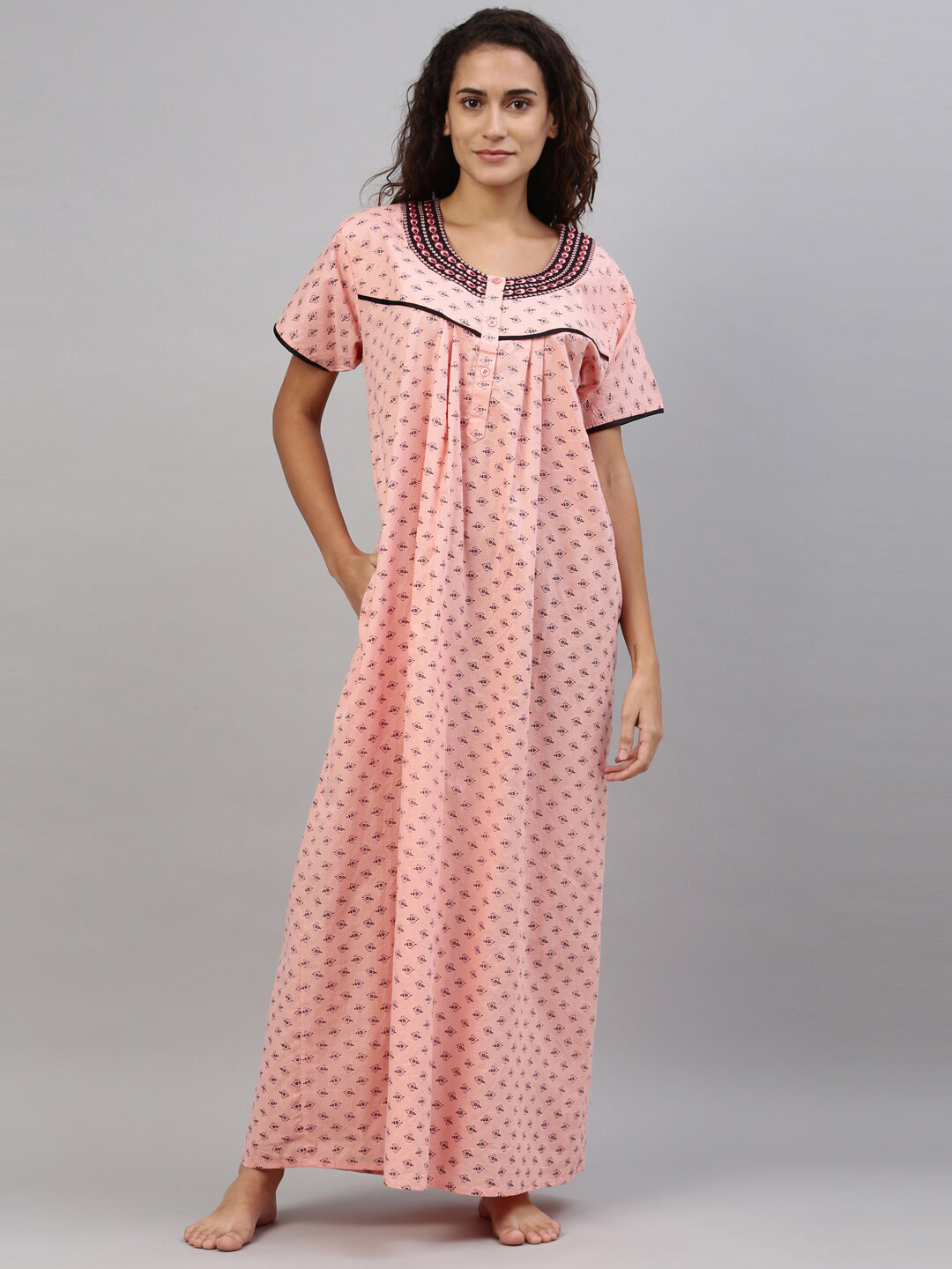 

TRUNDZ Orange Printed Organic Cotton Maxi Nightdress