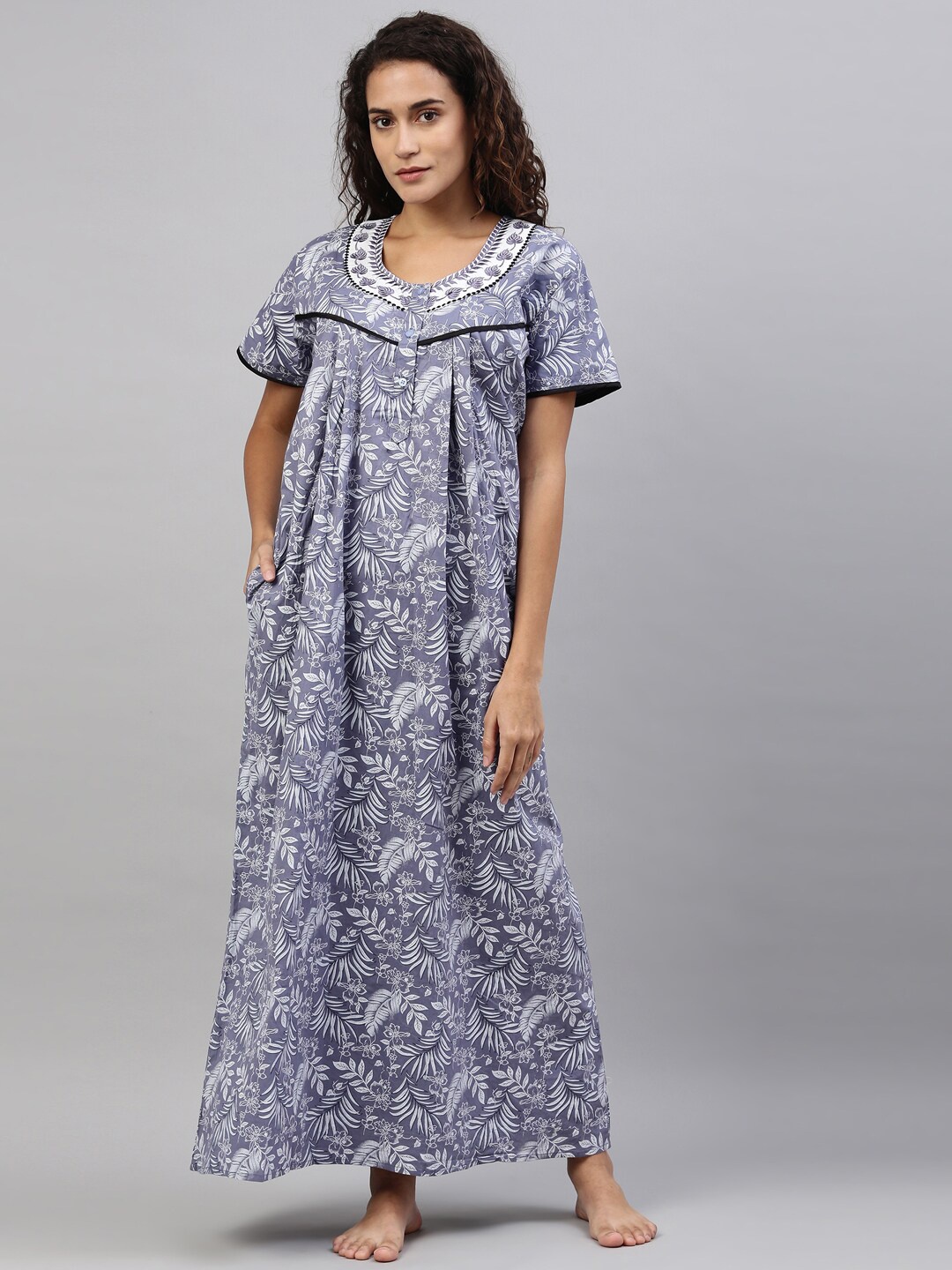 

TRUNDZ Woman Grey Printed Organic Cotton Maxi Nightdress