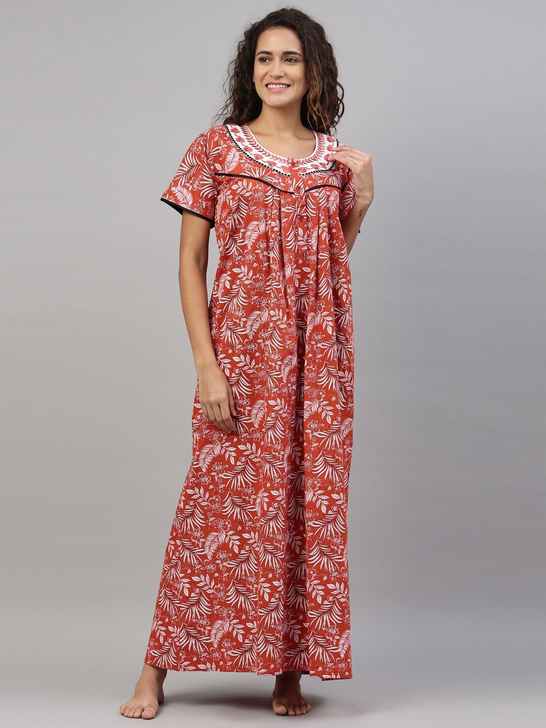 

TRUNDZ Orange Printed Organic Cotton Maxi Nightdress