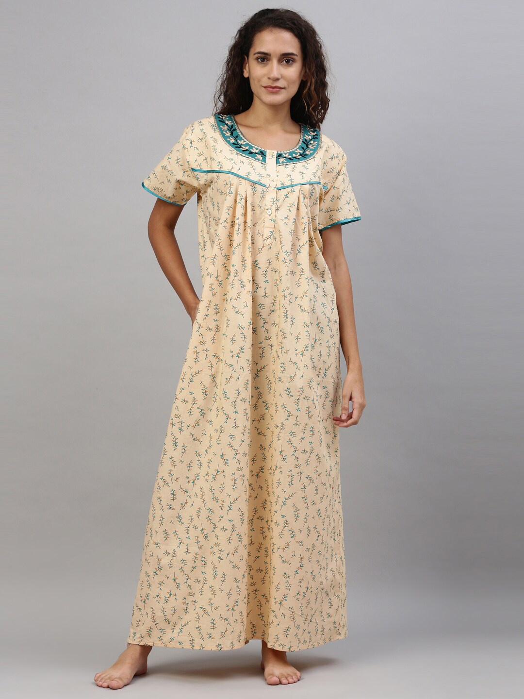 

TRUNDZ Yellow Printed Organic Cotton Maxi Nightdress