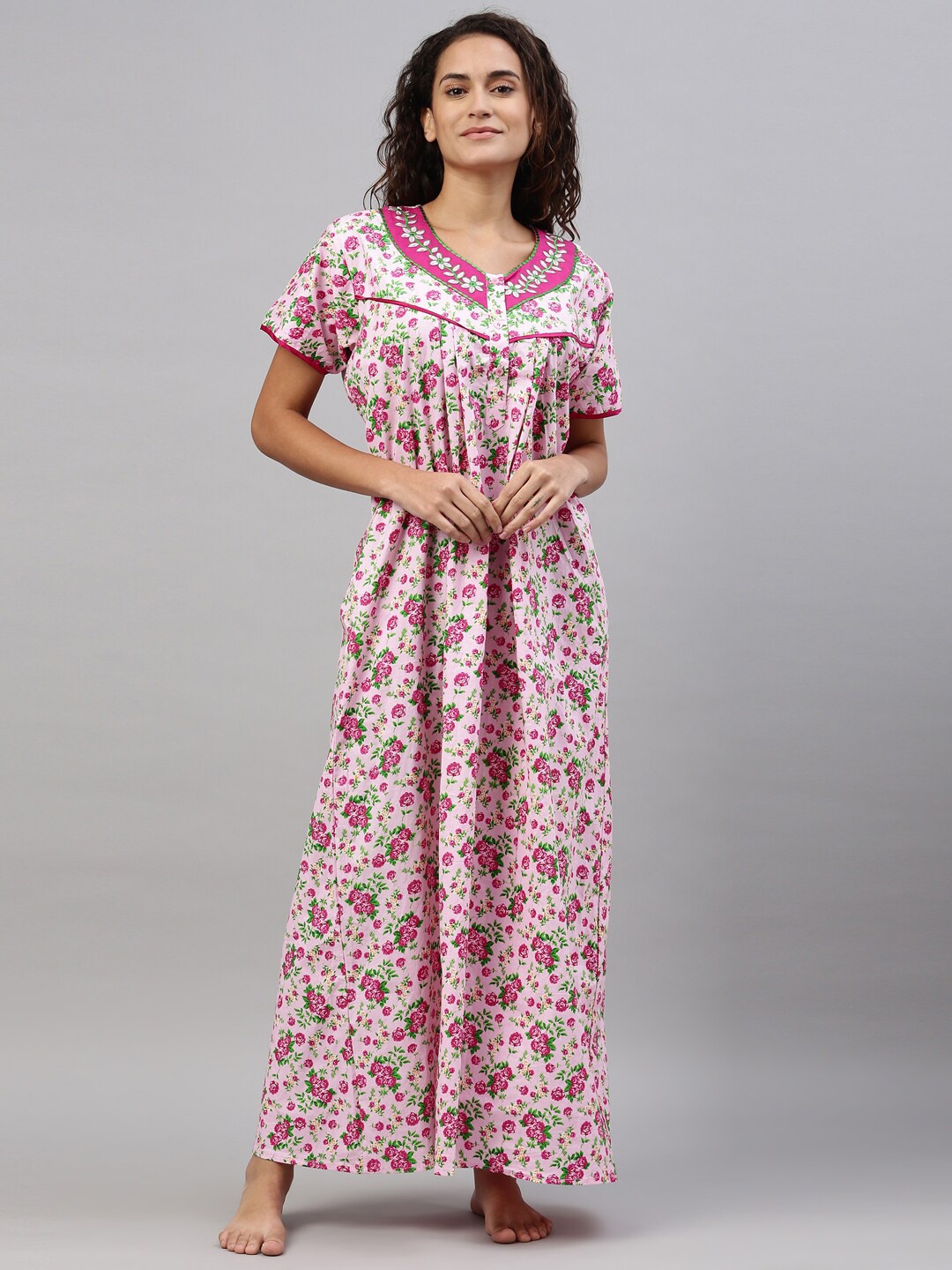 

TRUNDZ Pink Printed Organic Cotton Maxi Nightdress