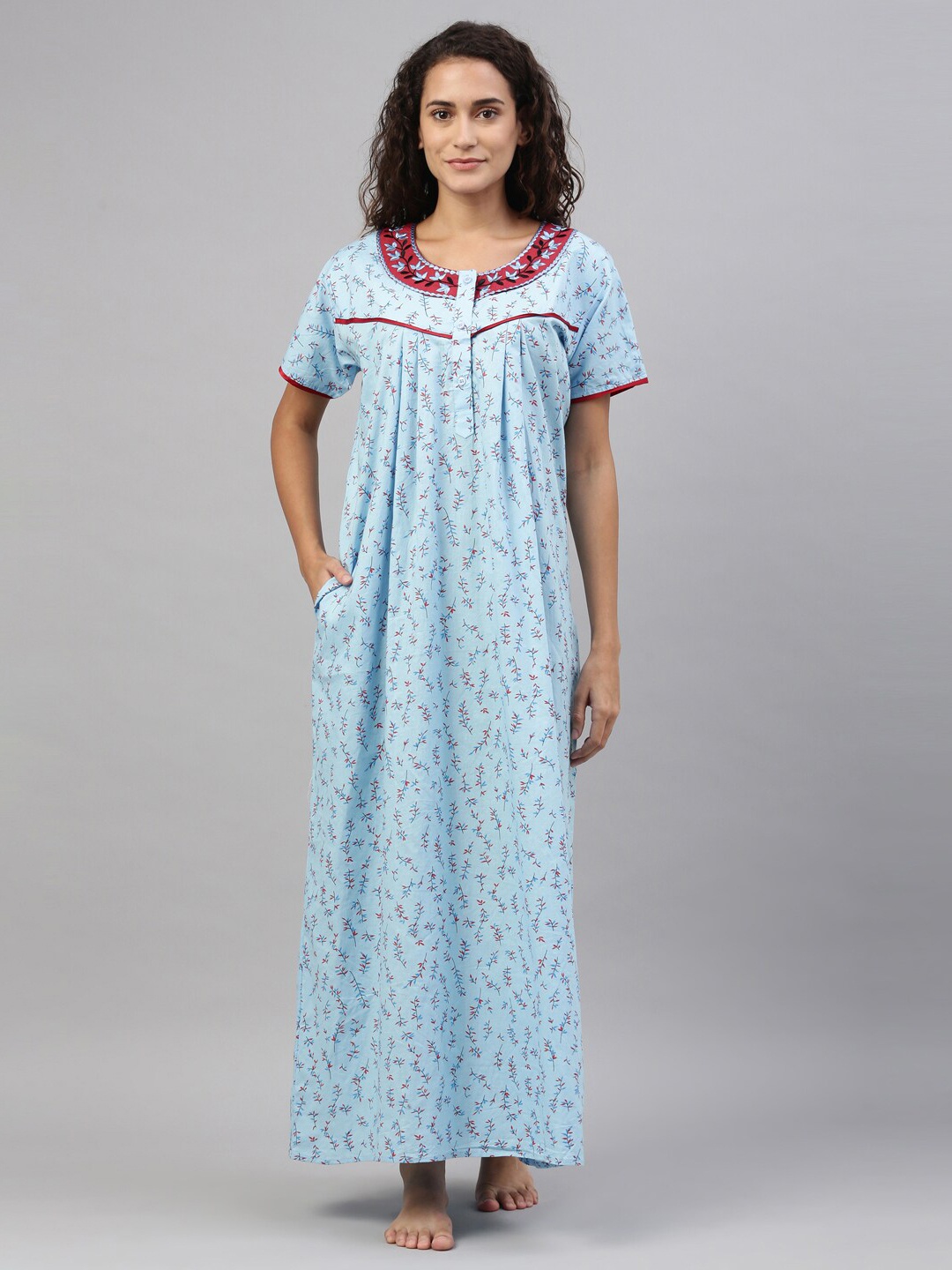 

TRUNDZ Blue Printed Oraganic Cotton Maxi Nightdress