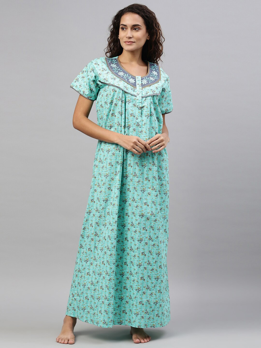 

TRUNDZ Green Printed Organic Cotton Maxi Nightdress