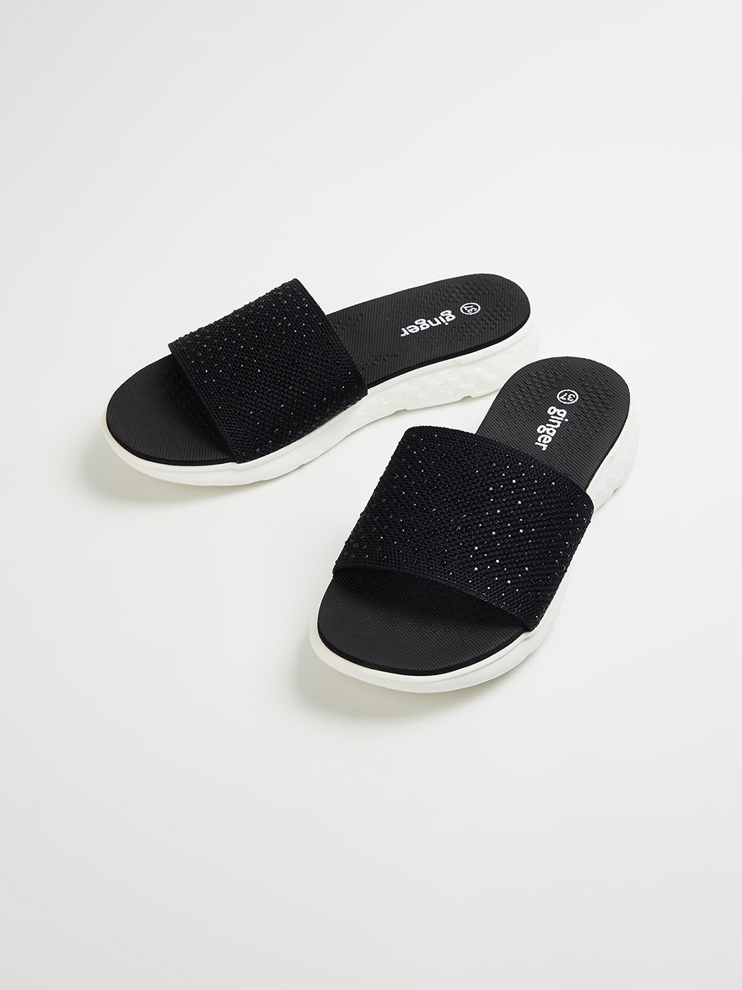 

Ginger by Lifestyle Women Black Embellished Open Toe Flats