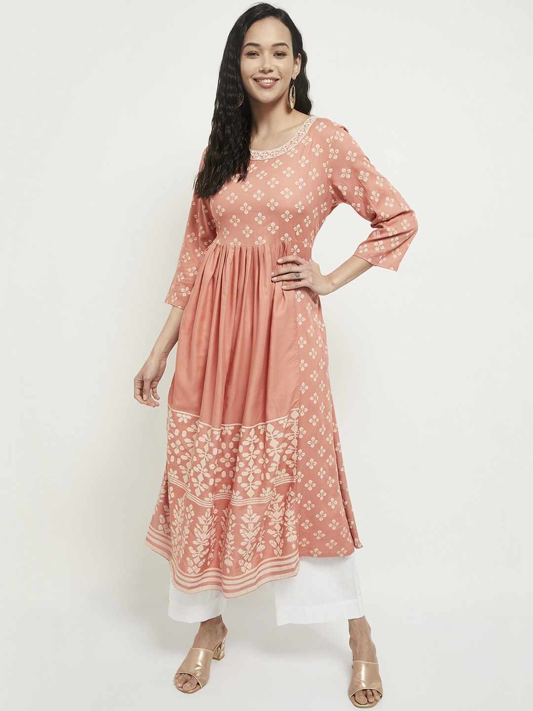 

max Women Peach-Coloured Ethnic Motifs Printed Anarkali Kurta