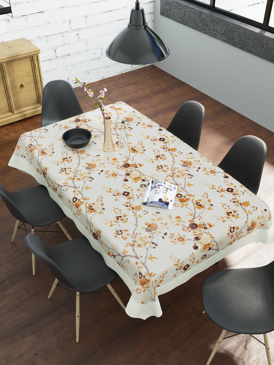 

Clasiko White & Brown Floral Printed 6-Seater Rectangular Table Cover