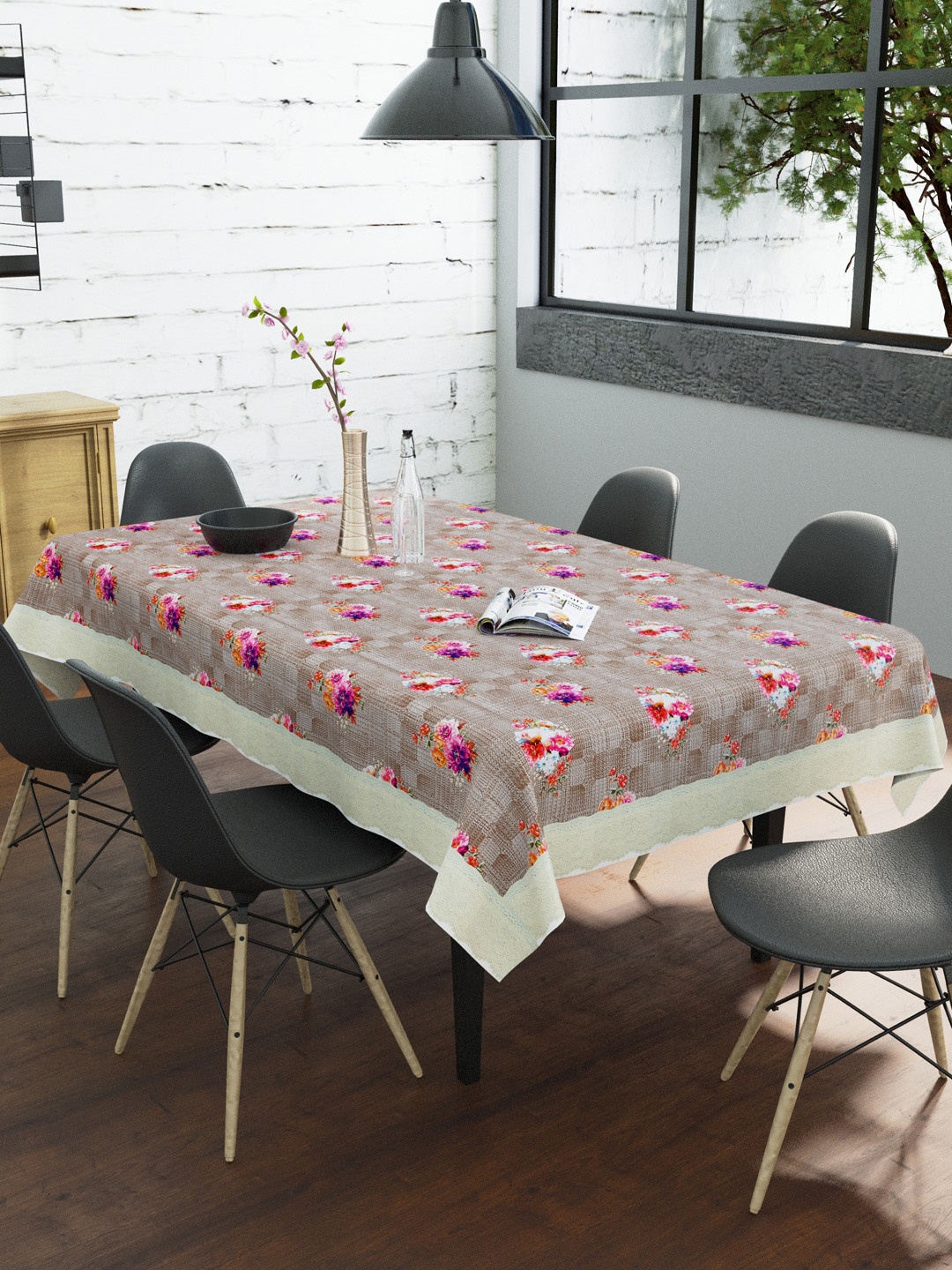 

Clasiko Brown & Red Floral Printed 6 Seater Dining Table Cover 60x90 Inches