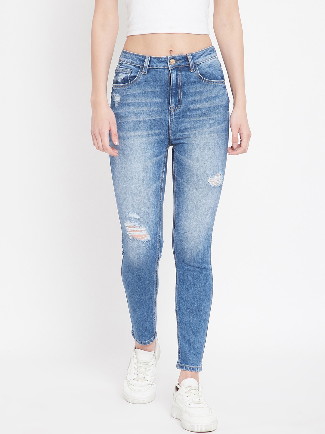 

Madame Women Blue Skinny Fit Mildly Distressed Heavy Fade Jeans