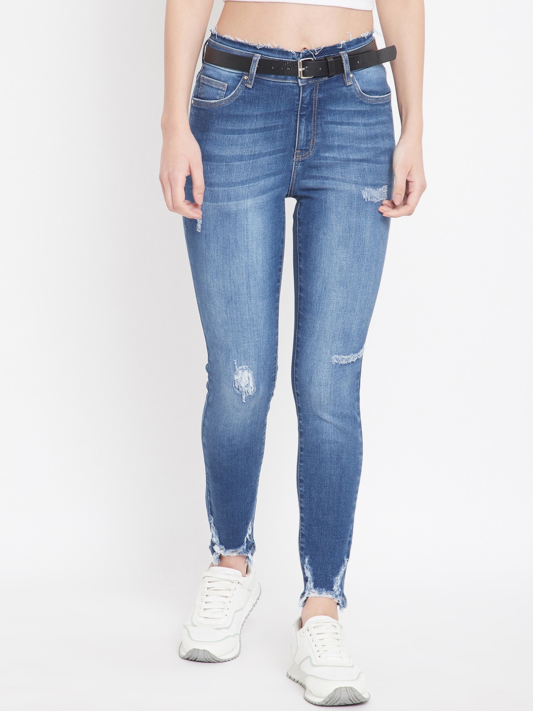 

Madame Women Blue Skinny Fit Ripped Light Fade Jeans