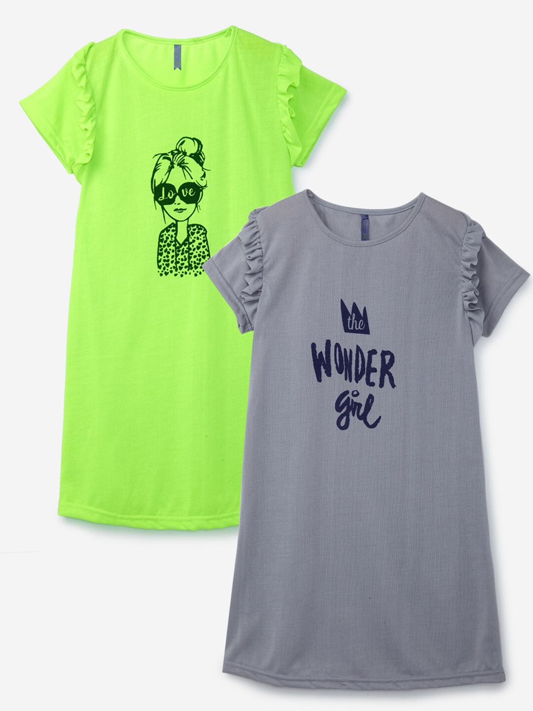 

YK Pack Of 2 Grey & Fluorescent Green T-shirt Dress