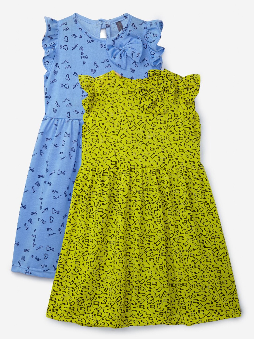 

YK Girls Pack of 2 Blue & Green Printed Cotton Dress