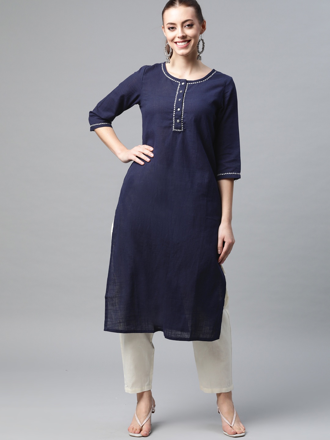 

Fusion Threads Women Navy Blue Kurta